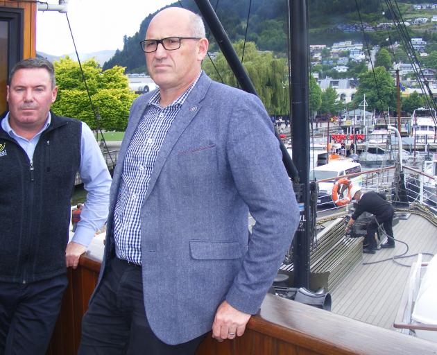 Real Journeys' general manager Paul Norris (left) and corporate entity Wayfare chief executive Richard Lauder, aboard TSS Earnslaw in Queenstown. Photo: Simon Hartley