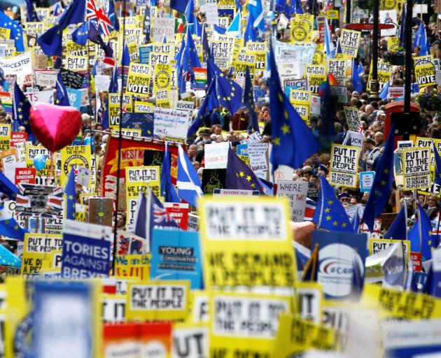 Protesters from acorss Britain filled the streets of London to demand a second vote on Brexit....