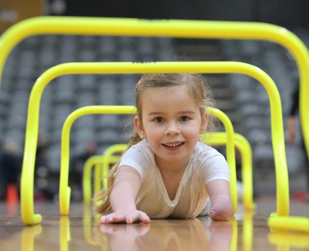 Eloise Holz (4½), of Invercargill, enjoys the challenges of a Kids Get Active Day at the Edgar...