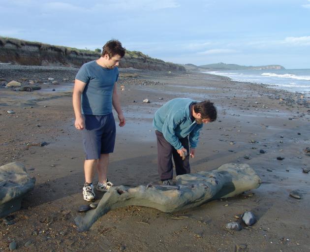 Bruce McCulloch (right) and his son Murray found the skeleton on a beach near Oamaru in 2007....