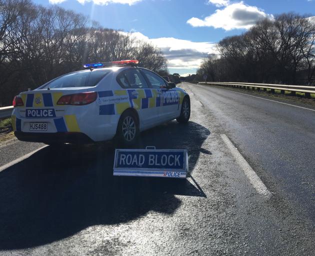 State Highway 1 closed at Waitaki River bridge after the crash. Photo: Hamish MacLean