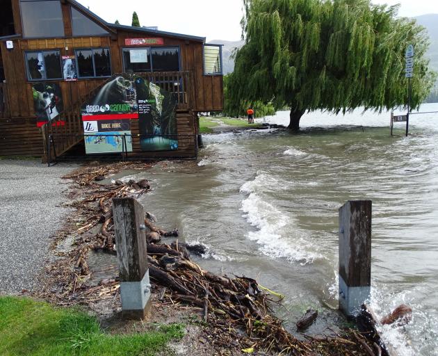 Water was at the back door of Lakeland Wanaka’s wooden cabin by yesterday afternoon. Photo:...