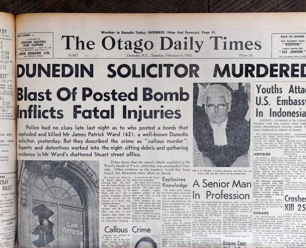 The bombing hit the headlines on February 6, 1962, leading the Otago Daily Times for several days. PHOTO: STAFF PHOTOGRAPHER