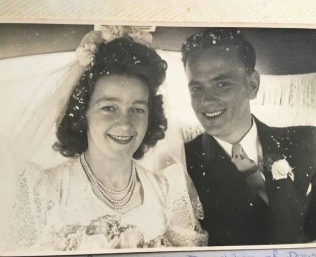 Flo and Jim Pennycook, pictured on their wedding day in 1947. The couple still grieve their first child, who was stillborn in 1958. Photo / Supplied