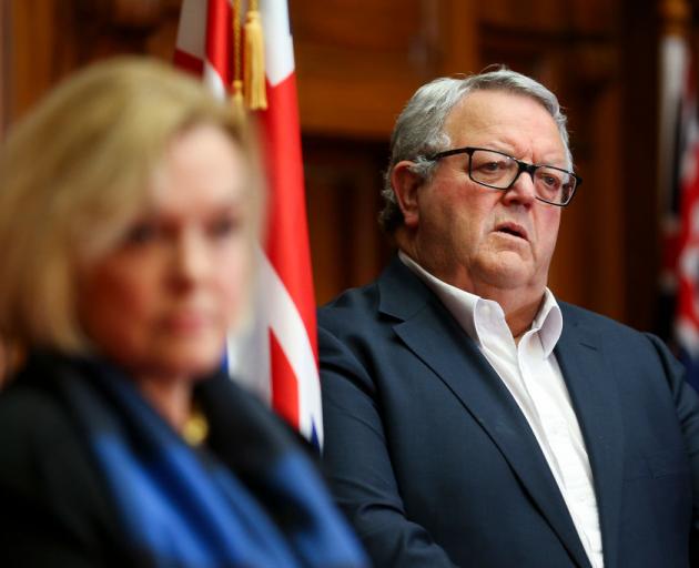 National Party Deputy Leader Gerry Brownlee looks on during a press conference at Parliament...