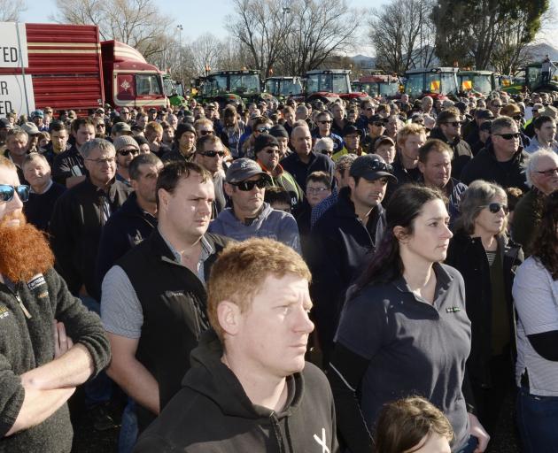 More than 1000 people listen to speeches during the protest gathering at the Gore A&P Showgrounds...