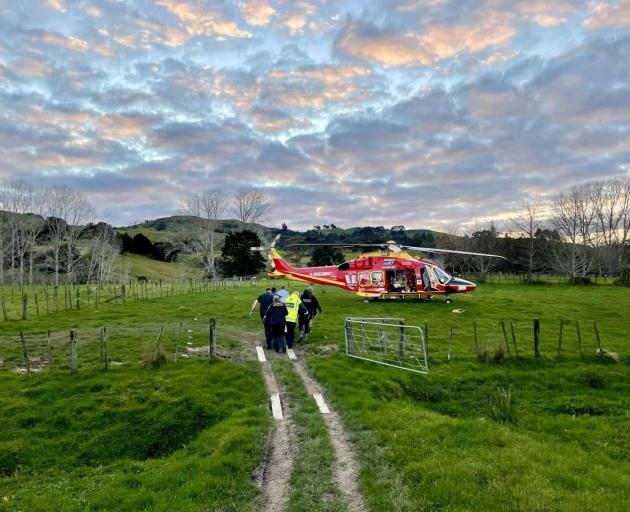 Crew assisted a man in his eighties involved in a quad bike accident at Kaipara Flats. Photo / Auckland Rescue Helicopter Trust