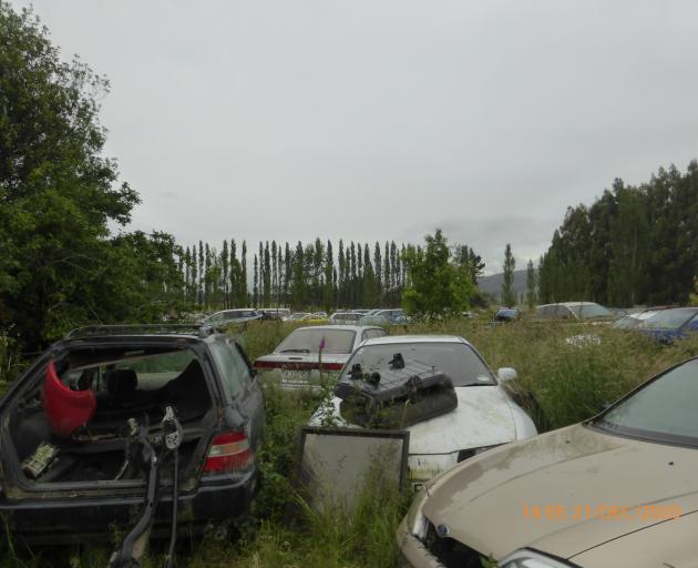 Some of the 800 wrecked cars stored at the Dipton property of Robert Dunnage. PHOTO: SOUTHLAND...