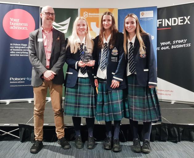 Otago Girls' High School pupils Morgan Tassey, Jenna Willis and Elsha Bulmer, with Otago Business...