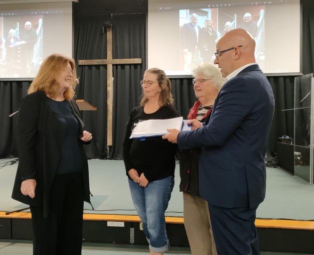 Waimakariri MP Matt Doocey  presents a petition to Te Whatu Ora Canterbury's Tracy Maisey calling...