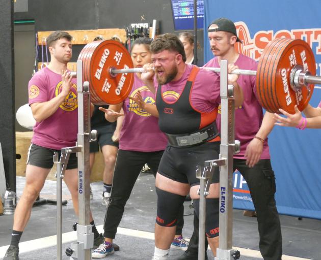 Canterbury’s Elliot Spaull successfully squats 255.7kg at CrossFit Queenstown during the South...