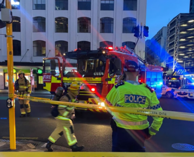 Emergency services responding to the gas leak in downtown Auckland. Photo: NZ Herald