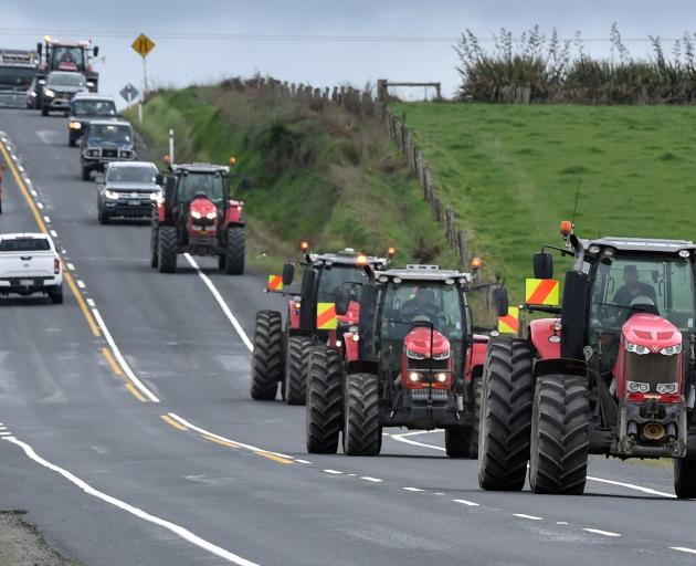 The Groundswell convoy heads north on State Highway1, just north of Balclutha, yesterday. PHOTO:...
