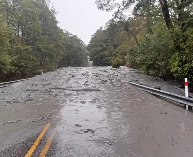 Heavy rain ahs caused a slip on SH6 between Makarora and Haast, closing the highway. Photo: NZTA