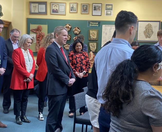 Labour leader Chris Hipkins at Otago Medical School this morning. Photo: Craig Baxter