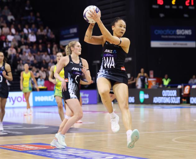 Whitney Souness takes the ball on the run for the Silver Ferns in the Constellation Cup test...