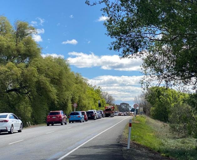 Traffic banked up behind the crash in North Otago on Saturday afternoon. Photo: supplied 