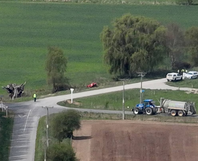 An aerial photo shows the scene of the double fatal crash. . Photo / George Heard