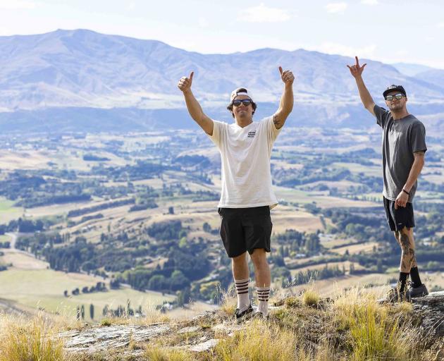 Pro mountain bikers Carson Storch, left, and Reed Boggs pictured during the search for the...