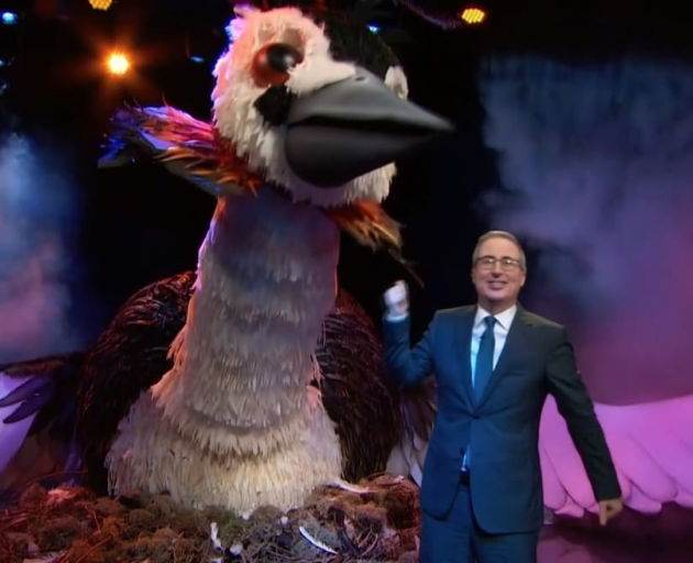 A giant mechanised grebe is part of comedian John Oliver's campaign to stack New Zealand's Bird...