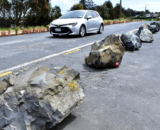 Rocks blocking a no-parking area next to Tunnel Beach Rd. PHOTO: PETER MCINTOSH