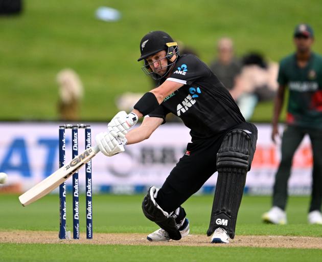Will Young of the Black Caps bats during today's One Day International against Bangladesh at the...
