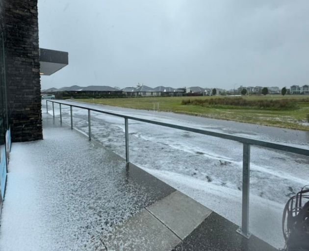 Heavy hail hit the South Island town of Kaiapoi on Tuesday. Photo: Supplied / Andrea Marshall