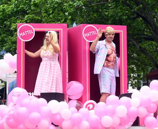 The Hits radio hosts Patrina Roche and Callum Procter dressed as Barbie and Ken for the parade.