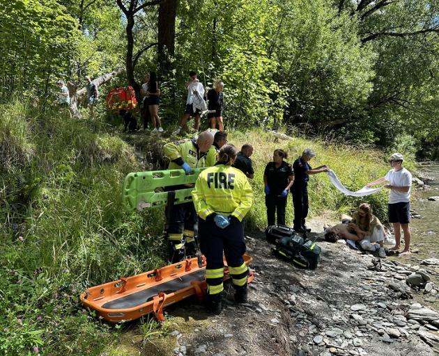 Emergency services care for Nicolas Cheifetz, after the teen fell head-first from a rope swing,...