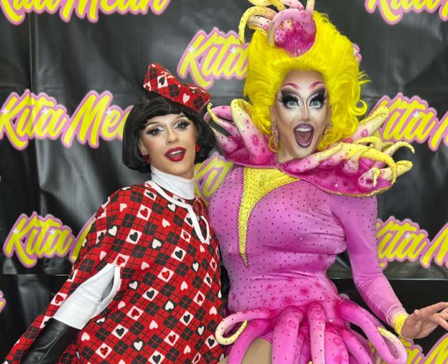 Kita Mean, right, and Aubrey Haive, at Drag Con Los Angeles Photo: Aroha Awarau