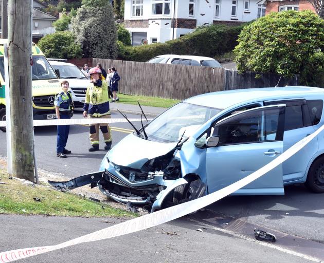 One person was taken to Dunedin Hospital after the crash. Photo: Peter McIntosh 