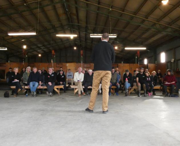 Associate Minister of Agriculture Mark Patterson addresses high country farmers at a government...