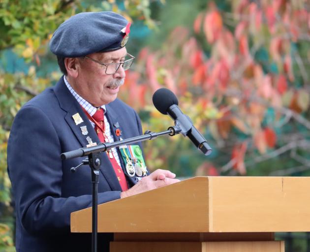 Emeritus Prof John Broughton speaks during the University Of Otago Student Association Anzac Day...