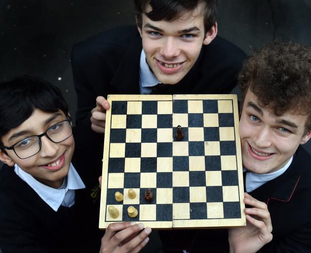 Otago interschool chess champions Logan Park High School B team players (from left) Eshaan Atre,...