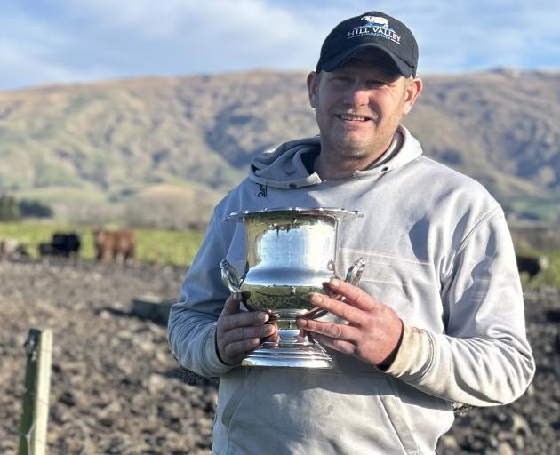 Teviot farmer James Hill with the Roxburgh and Districts Lions Club Wattlebank Cup for the best...