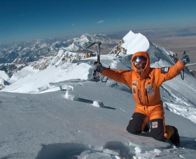 Moro celebrates reaching the summit of Shisha Pangma on January 14, 2004. PHOTO: SUPPLIED