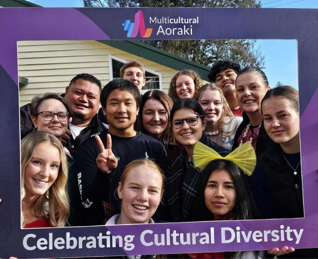 Waimate High School pupils and Maturo Siaosi (back left) join together to celebrate Cultural and...