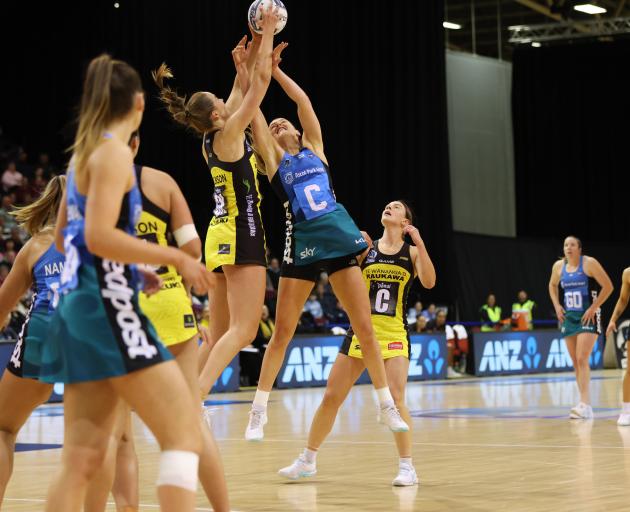 Central Pulse goal keep Kelly Jackson steals the ball from Southern Steel centre Kate Heffernan....