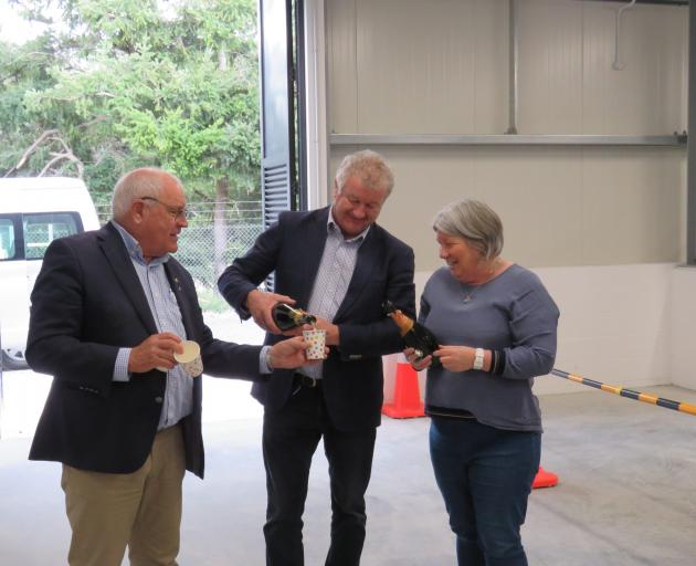 Methven Community Board chairperson Kelvin Holmes, Mayor Neil Brown and deputy mayor Liz McMillan...