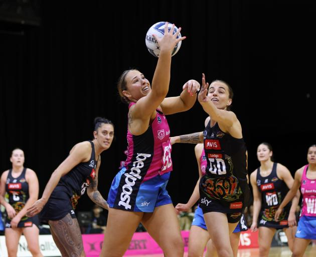 Steel shooter Grace Namana and Magic defender Georgia Takarangi go for the ball during an ANZ...