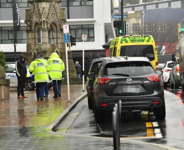 Emergency services at the scene of the incident in Rattray St this afternoon. Photo: Stephen...