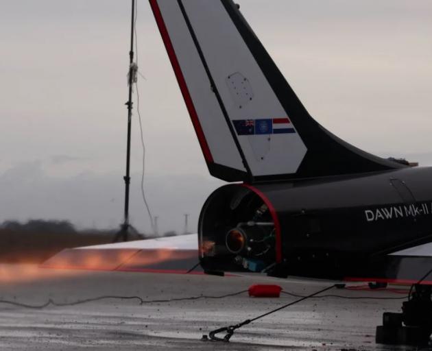 Mk-II Aurora, Dawn Aerospace's unmanned rocket-powered space plane, tests its jet while on a...