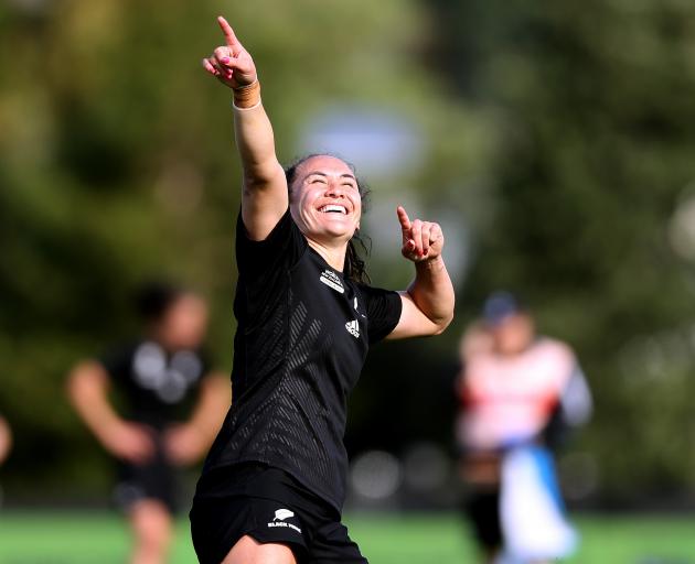 Portia Woodman of New Zealand celebrates after the win against Wales today. Photo: Getty Images
