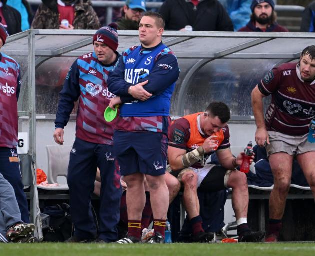 Prop Ethan de Groot watches a Southland Stags game from the sideline last year. PHOTO: JOE...