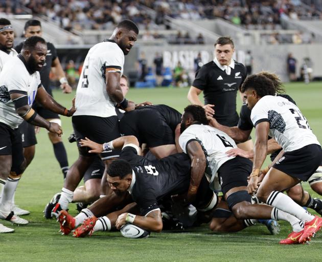 Ardie Savea of the All Blacks scores a try against Fiji. Photo: Getty Images