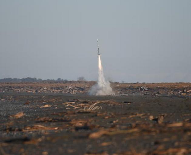 The UC Aerospace rocket launched from Birdlings Flat in 2022. Photo: Supplied