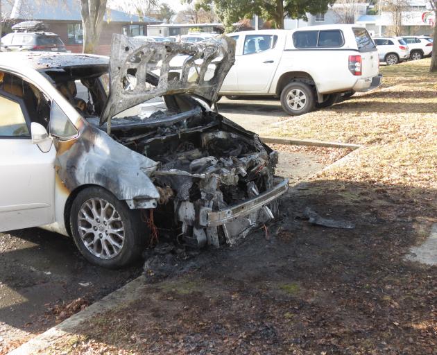 The fire burnt through the car's engine block. Photos: Ruby Shaw 