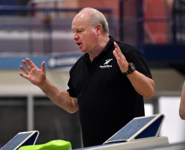 Dunedin swimming coach Lars Humer oversees his squad at Moana Pool. PHOTO: STEPHEN JAQUIERY