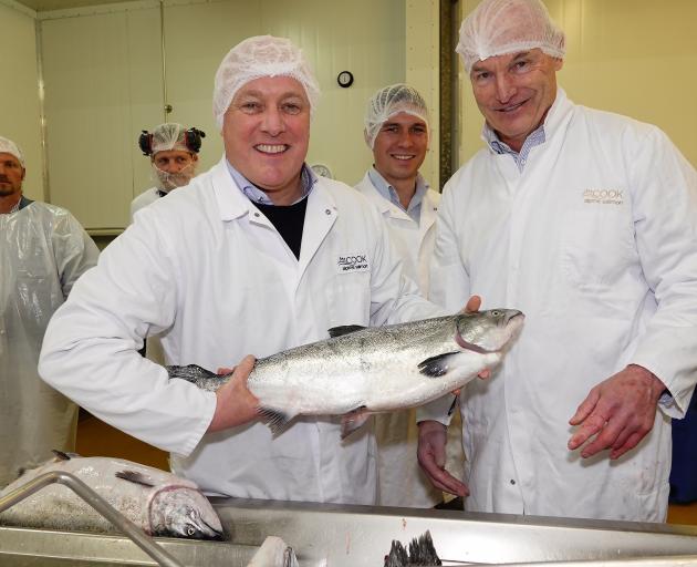 Checking out the product at Mt Cook Alpine Salmon’s processing plant in Washdyke are (from left)...