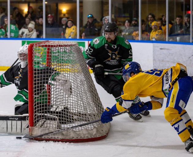 SkyCity Stampede import Nolan Ross shoots the puck against Phoenix Thunder. PHOTO: JAMES ALLAN...